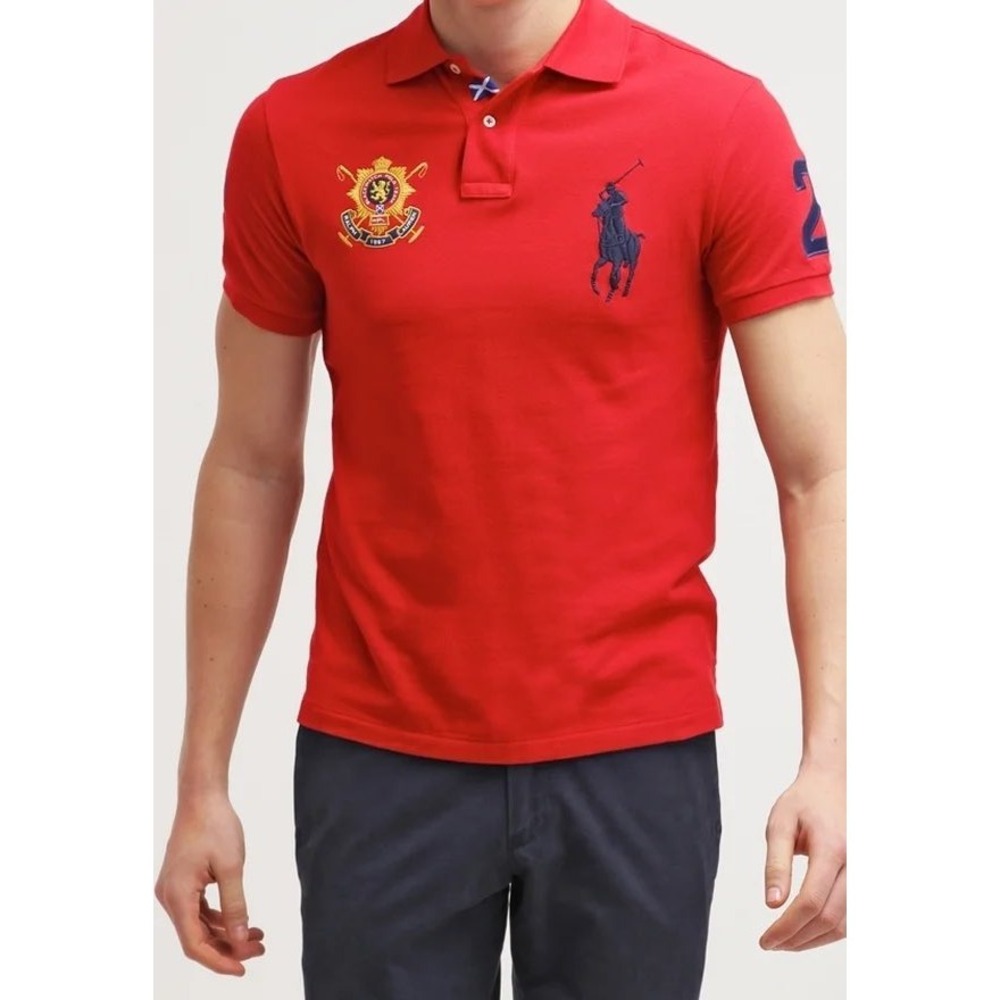 Polo Ralph Lauren Men's Polo Shirt Medium Red Big Pony Crest Custom Slim Fit